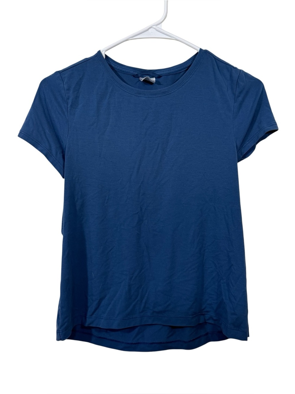 Athleta Navy Crew Neck Boxy Fit Curved Hem Essentials Back Slit Athletic T-Shirt